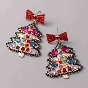 Rhinestone Inlaid Christmas Tree Dangle Earrings